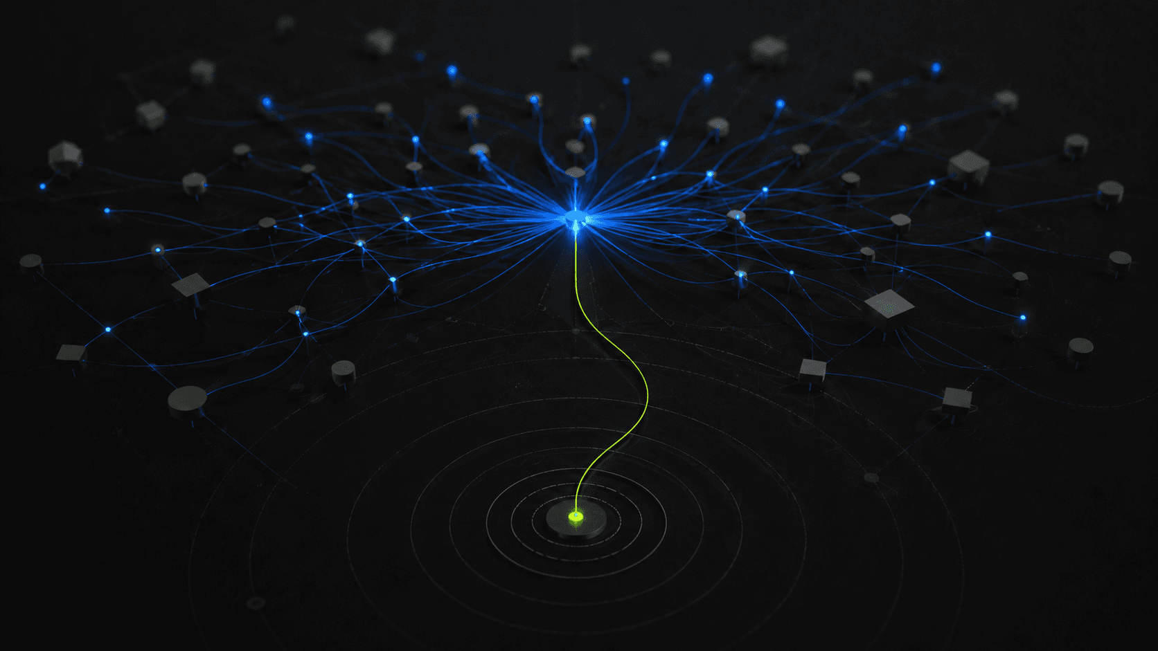 Blue threads converging into one node with a single green thread to the true source - HubSpot attribution