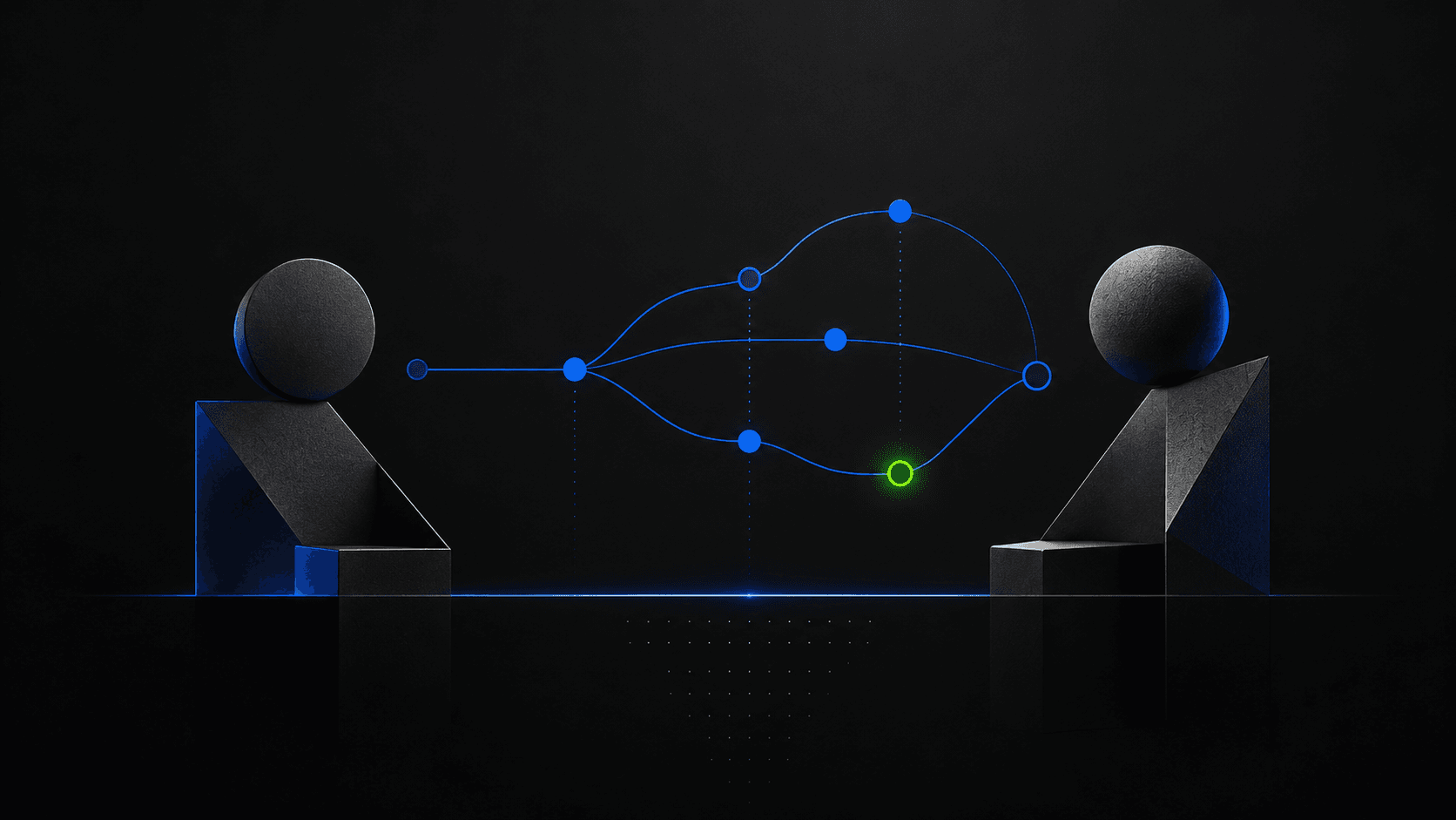 Two abstract figures with a path diagram between them, one node in green - HubSpot consultant