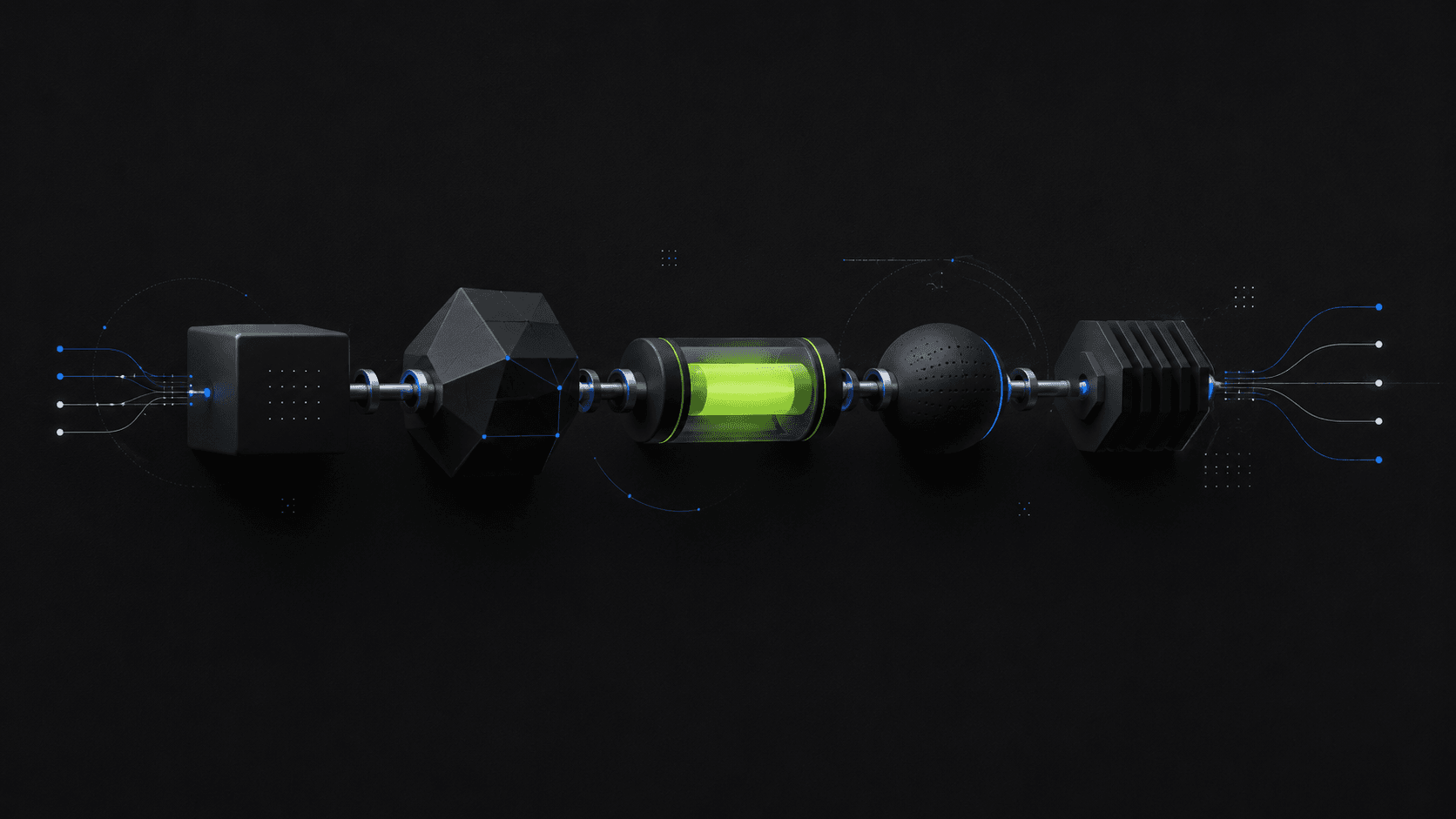 A pipeline of connected geometric segments, one capsule lit green - HubSpot deal stages